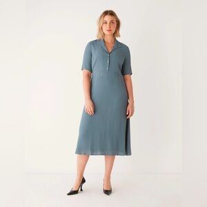 Frank + Oak Fluid Poet Collar Long Dress in Stormy Blue